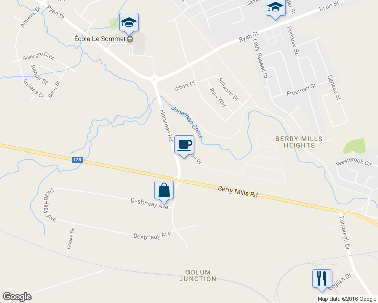 map of restaurants, bars, coffee shops, grocery stores, and more near 15 Sequoia Drive in Moncton