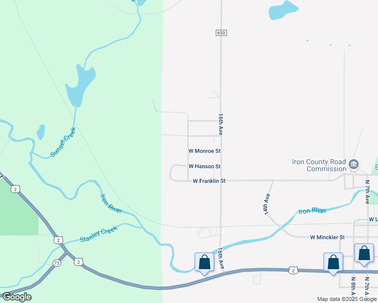 map of restaurants, bars, coffee shops, grocery stores, and more near 1699 W Monroe St in Iron River