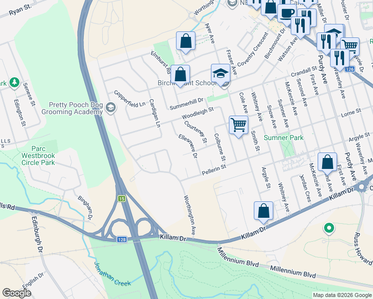 map of restaurants, bars, coffee shops, grocery stores, and more near 51 Huntington Court in Moncton