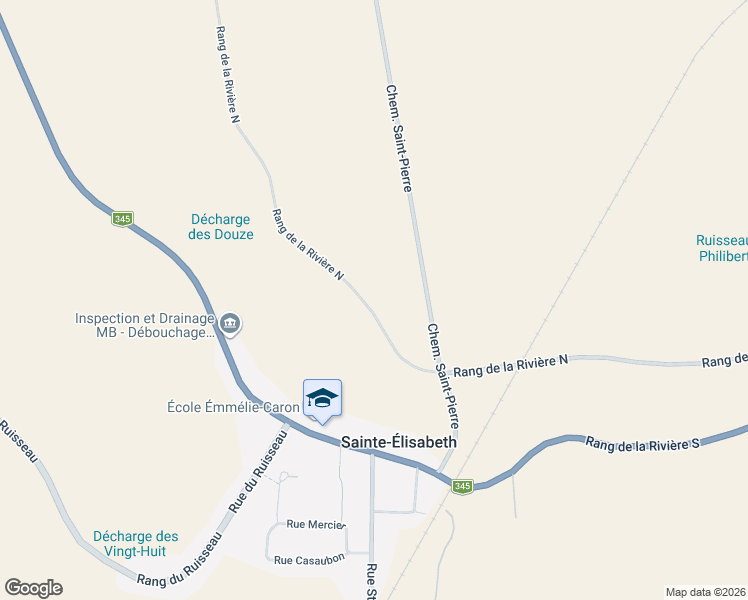 map of restaurants, bars, coffee shops, grocery stores, and more near 2300 Rang de la Rivière Nord in Sainte-Ã�Lisabeth