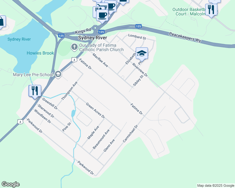 map of restaurants, bars, coffee shops, grocery stores, and more near 168 Fatima Drive in Sydney