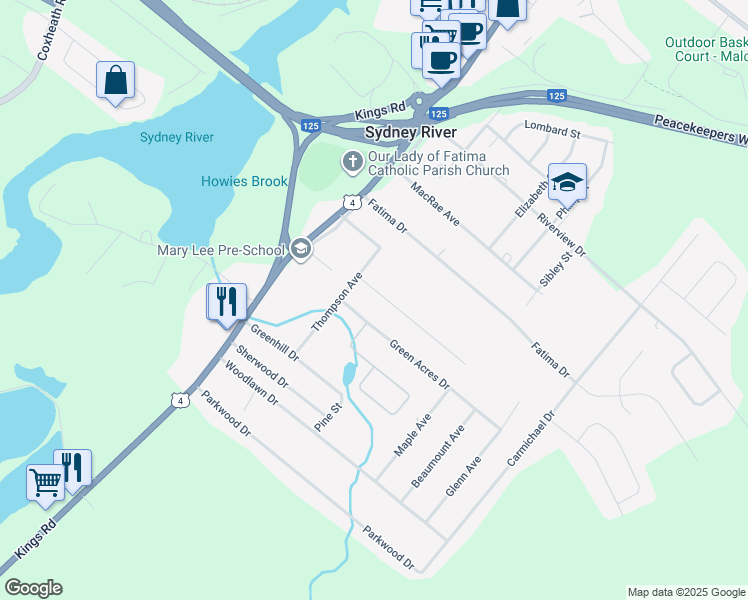 map of restaurants, bars, coffee shops, grocery stores, and more near 12 Birchdale Drive in Sydney
