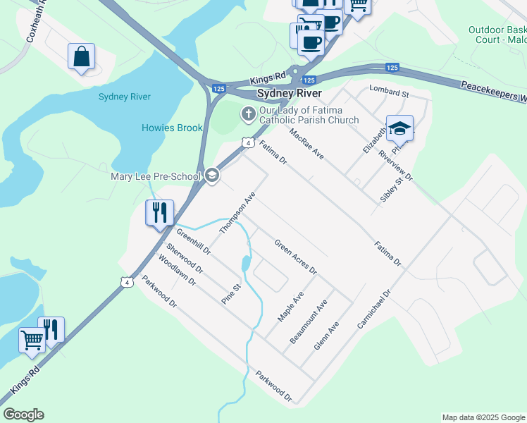 map of restaurants, bars, coffee shops, grocery stores, and more near 12 Birchdale Drive in Sydney