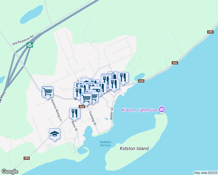 map of restaurants, bars, coffee shops, grocery stores, and more near 511 Chebucto Street in Baddeck
