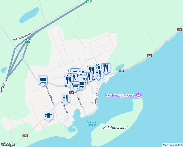 map of restaurants, bars, coffee shops, grocery stores, and more near 511 Chebucto Street in Baddeck