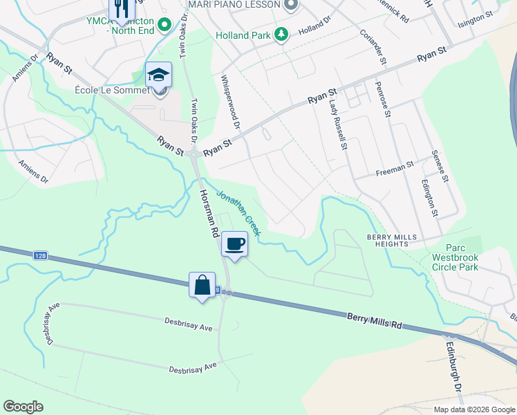 map of restaurants, bars, coffee shops, grocery stores, and more near 15 Sequoia Drive in Moncton