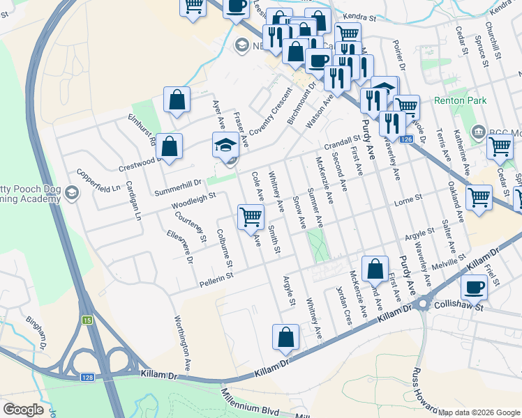 map of restaurants, bars, coffee shops, grocery stores, and more near 198 Cole Avenue in Moncton