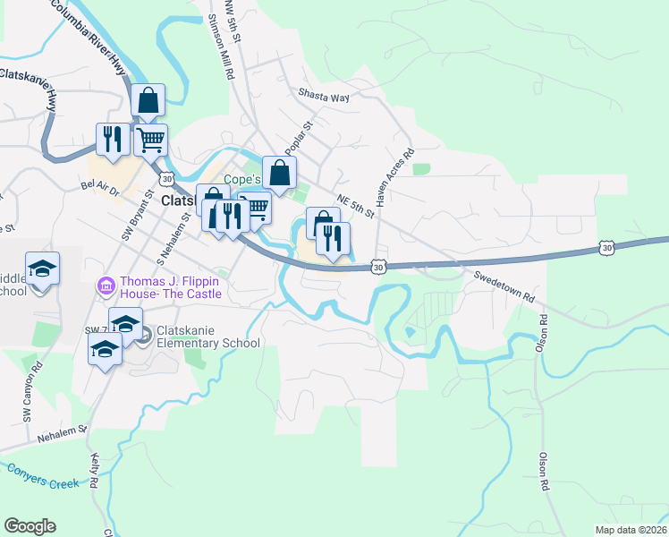 map of restaurants, bars, coffee shops, grocery stores, and more near 770 East Columbia River Highway in Clatskanie