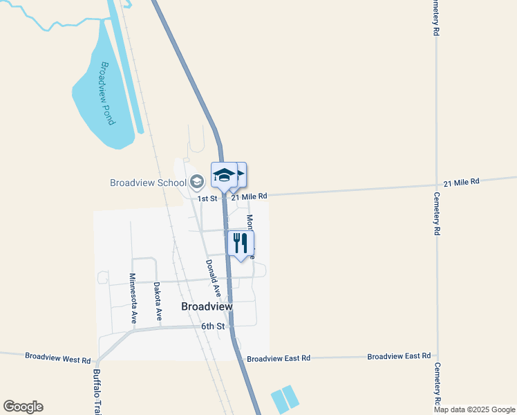 map of restaurants, bars, coffee shops, grocery stores, and more near 13819 1st St in Broadview