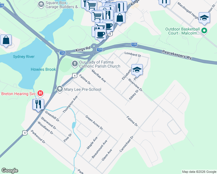 map of restaurants, bars, coffee shops, grocery stores, and more near 116 MacRae Avenue in Sydney