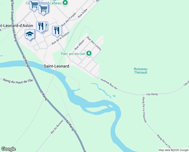 map of restaurants, bars, coffee shops, grocery stores, and more near 81 Rue Bon Air in Saint-Léonard-d'Aston