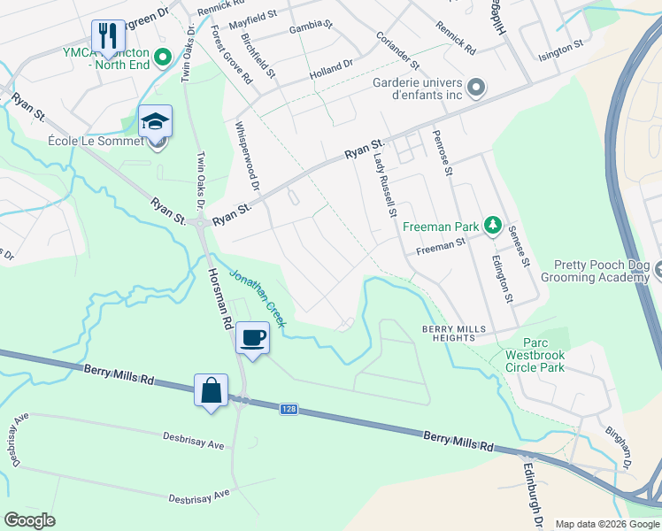 map of restaurants, bars, coffee shops, grocery stores, and more near in Moncton