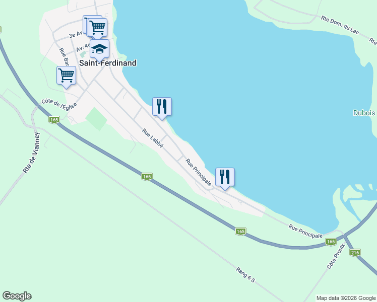 map of restaurants, bars, coffee shops, grocery stores, and more near 1035 Rue Principale in Saint-Ferdinand