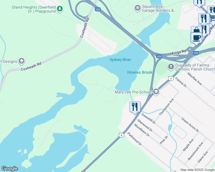 map of restaurants, bars, coffee shops, grocery stores, and more near 159 Riverside Drive in Sydney