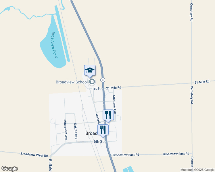 map of restaurants, bars, coffee shops, grocery stores, and more near 13819 1st Street in Broadview