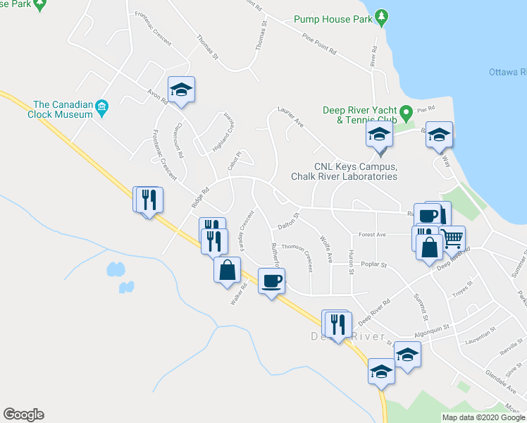 map of restaurants, bars, coffee shops, grocery stores, and more near 74 Rutherford Avenue in Deep River