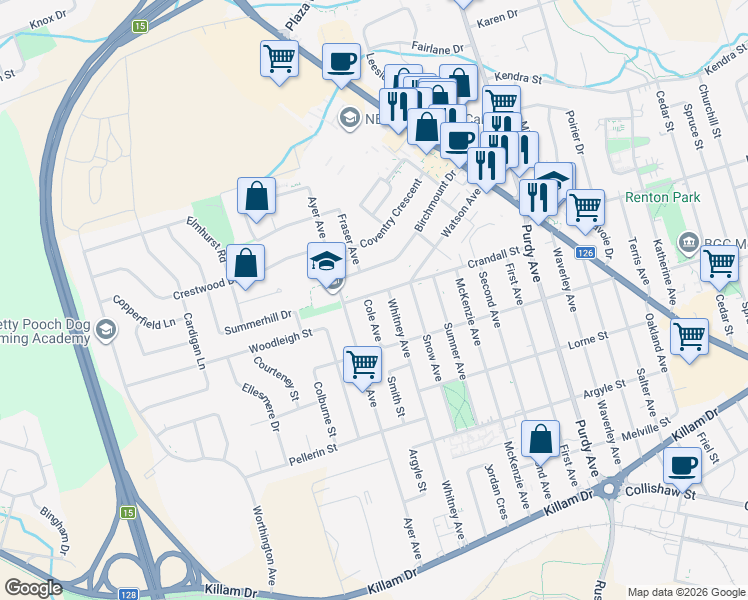 map of restaurants, bars, coffee shops, grocery stores, and more near in Moncton