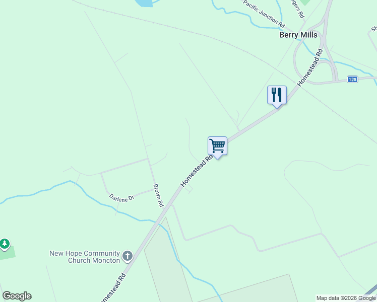 map of restaurants, bars, coffee shops, grocery stores, and more near 47603 Homestead Road in Berry Mills