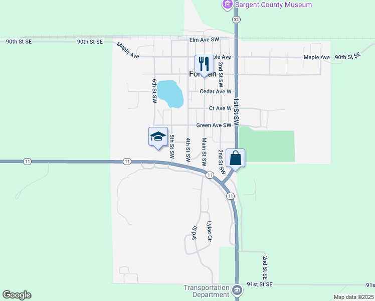 map of restaurants, bars, coffee shops, grocery stores, and more near 685-799 4th Street Southwest in Forman
