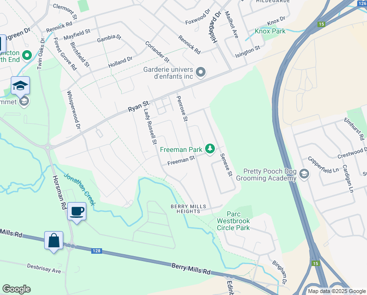 map of restaurants, bars, coffee shops, grocery stores, and more near 98 Lancefield Crescent in Moncton