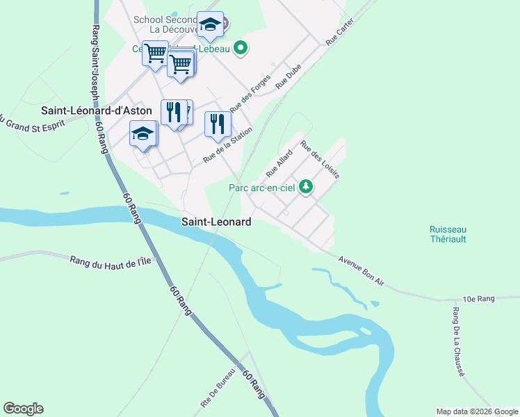 map of restaurants, bars, coffee shops, grocery stores, and more near Rue Bon Air in Centre-du-Québec