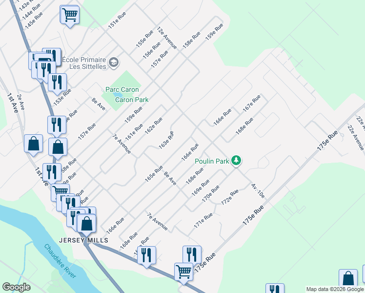 map of restaurants, bars, coffee shops, grocery stores, and more near 872 165e Rue in Saint-Georges