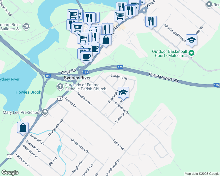 map of restaurants, bars, coffee shops, grocery stores, and more near 10 Sheridan Drive in Sydney