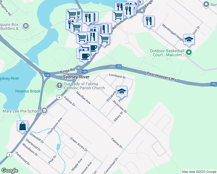 map of restaurants, bars, coffee shops, grocery stores, and more near 10 Sheridan Drive in Sydney