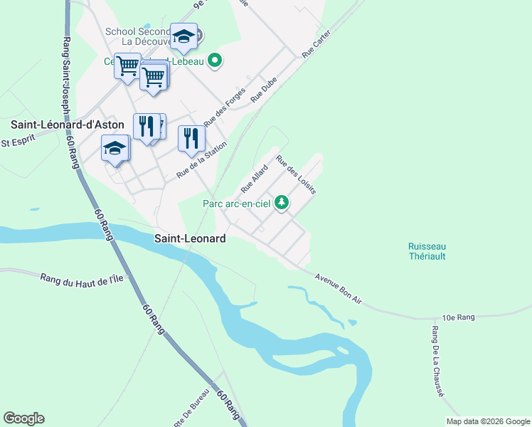map of restaurants, bars, coffee shops, grocery stores, and more near 29 Rue Caya in Saint-Léonard-d'Aston