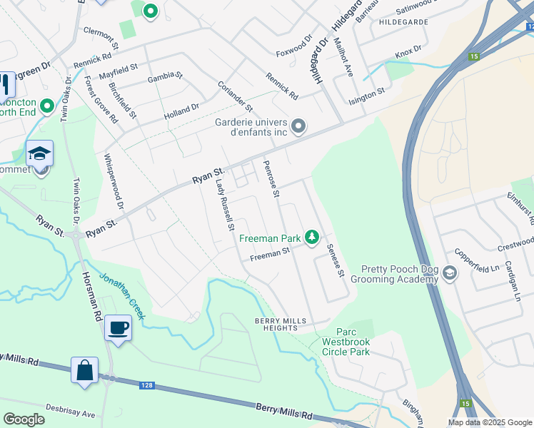 map of restaurants, bars, coffee shops, grocery stores, and more near 68 Lancefield Crescent in Moncton