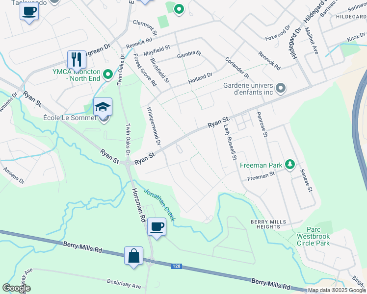 map of restaurants, bars, coffee shops, grocery stores, and more near in Moncton
