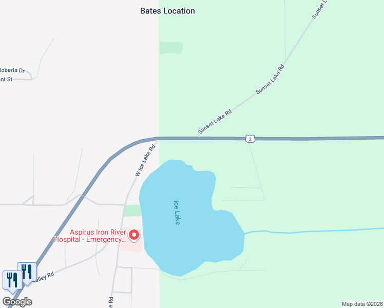 map of restaurants, bars, coffee shops, grocery stores, and more near U.S. 2 in Iron River