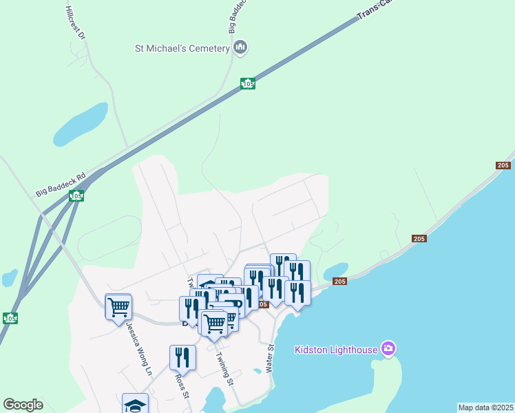 map of restaurants, bars, coffee shops, grocery stores, and more near 7 Alexander Drive in Baddeck