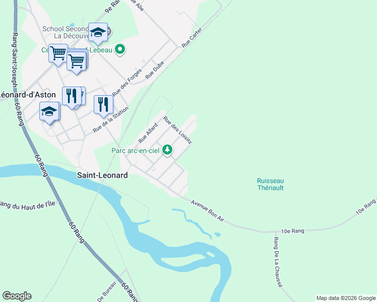 map of restaurants, bars, coffee shops, grocery stores, and more near 56 Rue Villeneuve in Saint-Léonard-d'Aston