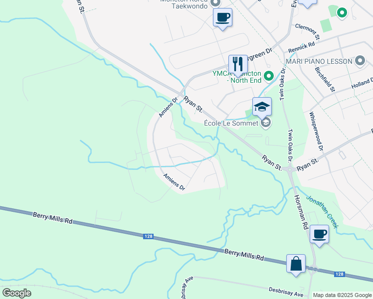 map of restaurants, bars, coffee shops, grocery stores, and more near 46 Salengro Crescent in Moncton
