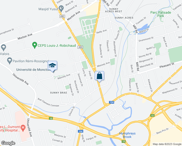 map of restaurants, bars, coffee shops, grocery stores, and more near 89 Peter Street in Moncton