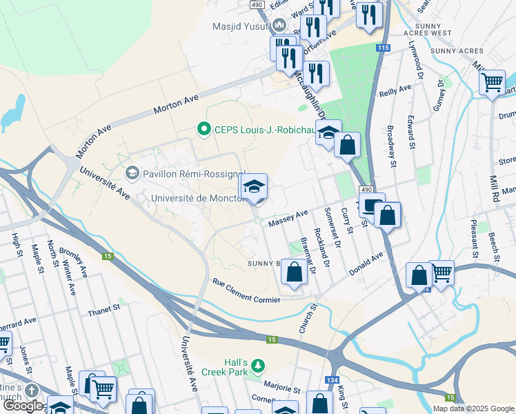 map of restaurants, bars, coffee shops, grocery stores, and more near 18 Antonine-Maillet Avenue in Moncton