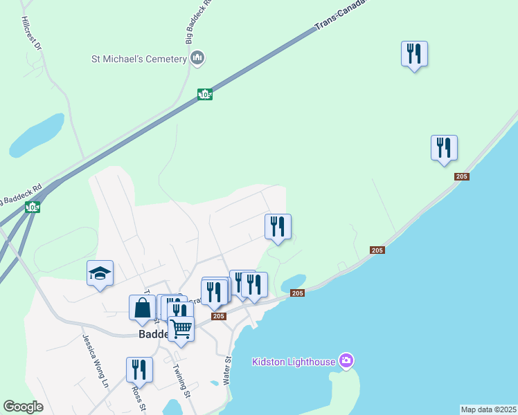 map of restaurants, bars, coffee shops, grocery stores, and more near 6 Alexander Drive in Baddeck