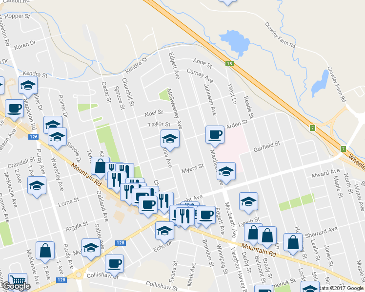 map of restaurants, bars, coffee shops, grocery stores, and more near 162 McSweeney Avenue in Moncton