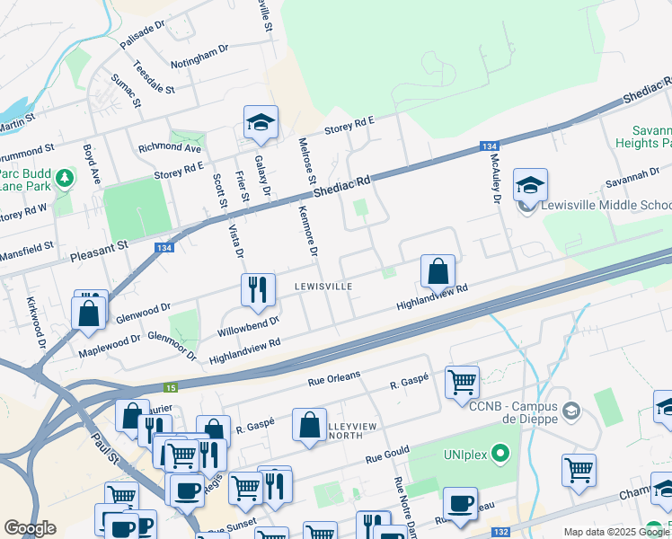 map of restaurants, bars, coffee shops, grocery stores, and more near in Moncton