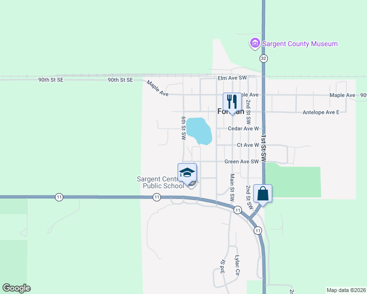 map of restaurants, bars, coffee shops, grocery stores, and more near 487 6th Street Southwest in Forman