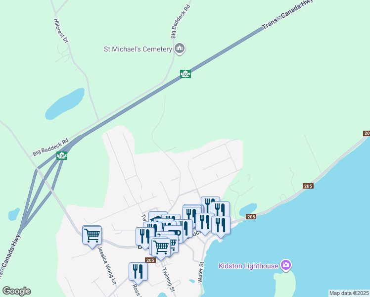 map of restaurants, bars, coffee shops, grocery stores, and more near 4 Alexander Drive in Baddeck