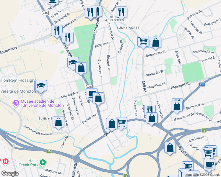map of restaurants, bars, coffee shops, grocery stores, and more near in Moncton