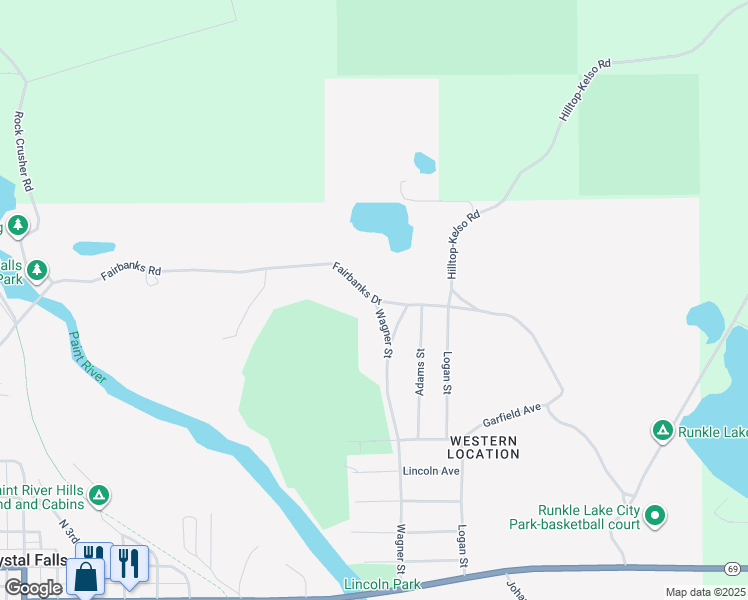 map of restaurants, bars, coffee shops, grocery stores, and more near 299 Fairbanks Dr in Crystal Falls