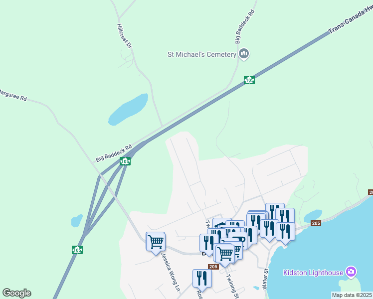 map of restaurants, bars, coffee shops, grocery stores, and more near 18 Hilltop Crescent in Baddeck