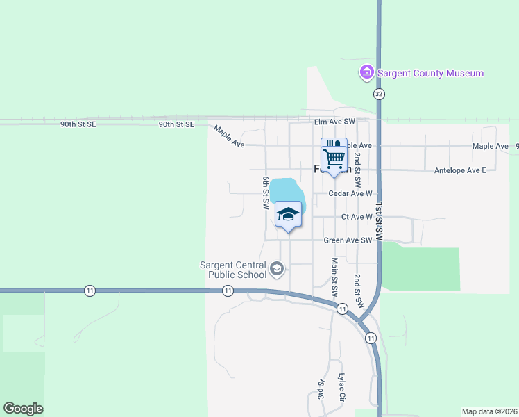 map of restaurants, bars, coffee shops, grocery stores, and more near 487-599 6th Street Southwest in Forman