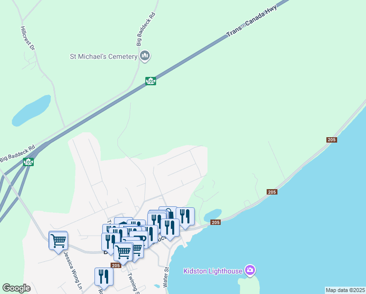 map of restaurants, bars, coffee shops, grocery stores, and more near 8 Alexander Drive in Baddeck