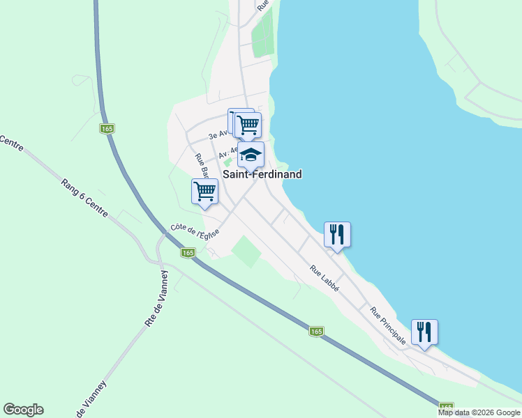 map of restaurants, bars, coffee shops, grocery stores, and more near 745 Rue Labbé in Saint-Ferdinand