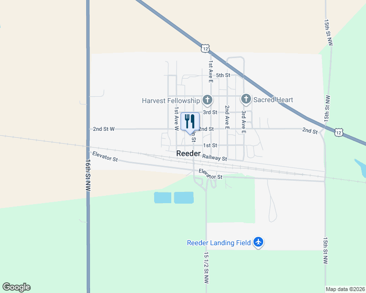 map of restaurants, bars, coffee shops, grocery stores, and more near 1st Ave W in Reeder