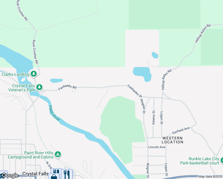 map of restaurants, bars, coffee shops, grocery stores, and more near 101-299 Fairbanks Drive in Crystal Falls